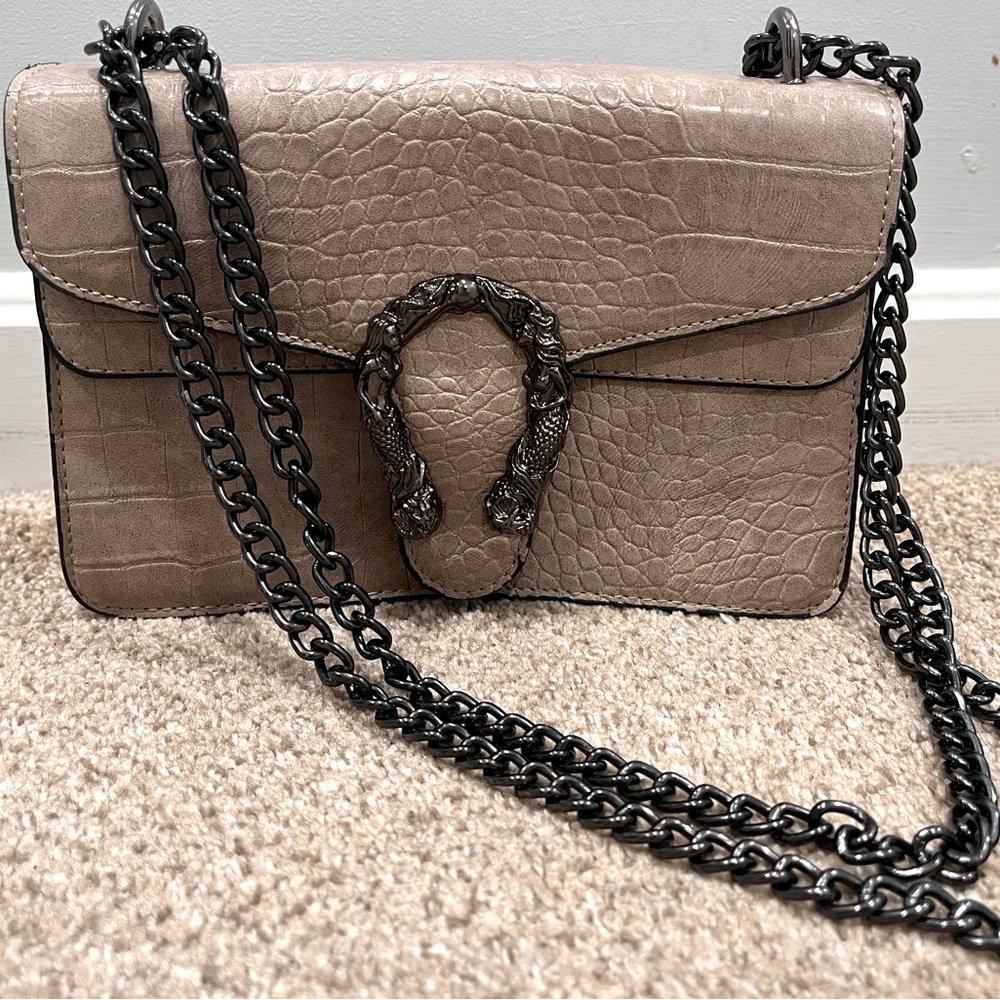 Taupe crossbody/shoulder bag with chain vegan leather